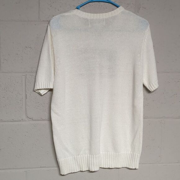 Sag Harbor White Sweater with Flag Design, Medium, Americana, Vintage - Picture 2 of 5